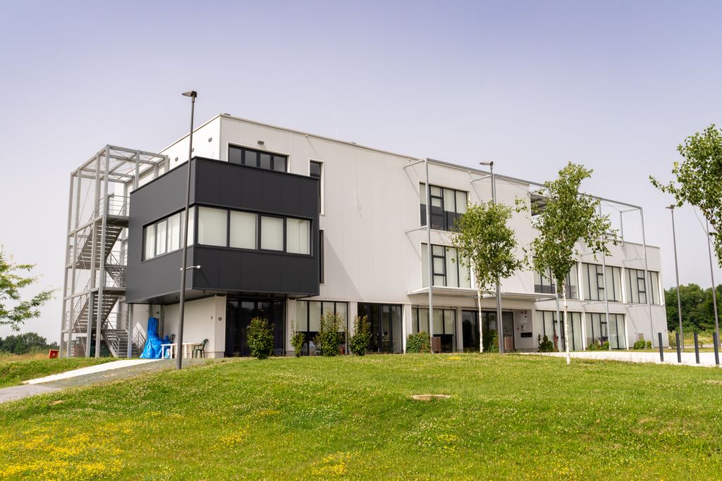 Contemporary residential architecture in Garešnica, Croatia surrounded by lush greenery.